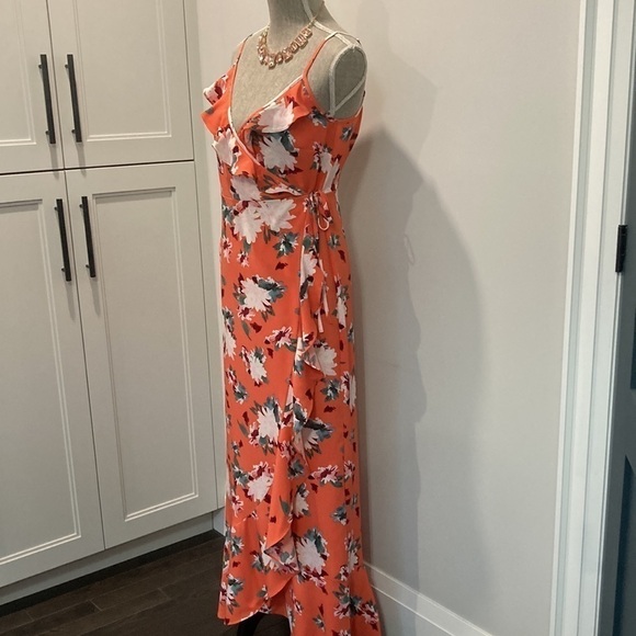 Nwot JustFab Orange Floral Wrap Dress - Picture 7 of 16